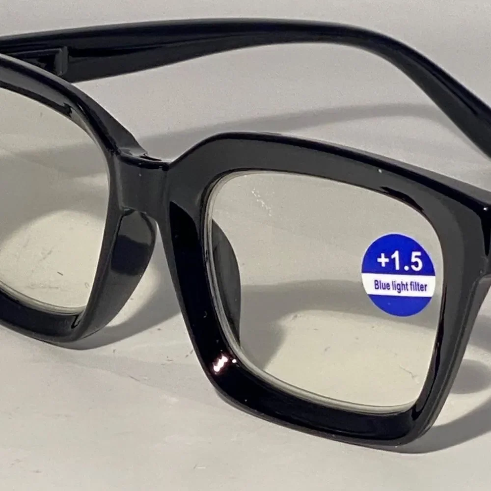 1156 Claudia 1.5 Black Reading Glasses Square Concave Readers NWT